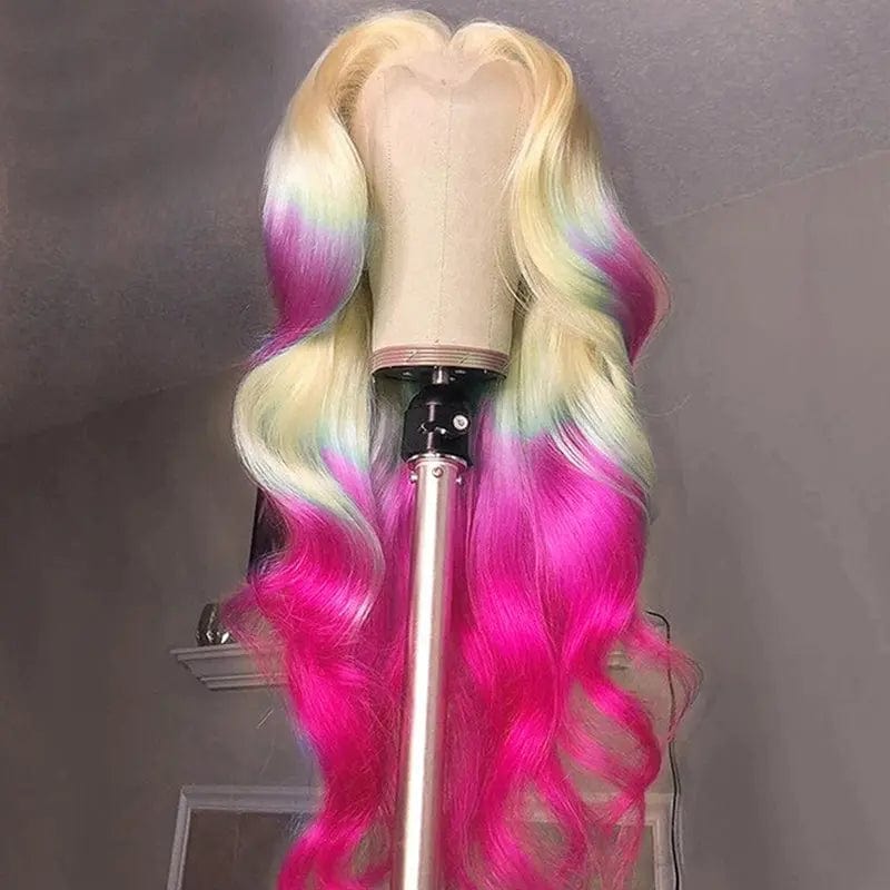 10 Inches / # Color5 Rainbow Color Ombre Wig Transparent HD