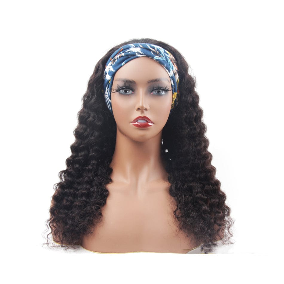 10 Inches / Deep Wave New product turban wig European and American wig African fashion black hand-rolled headband wig factory wholesale