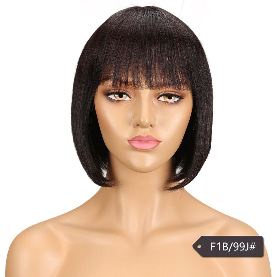 10 Inches / F1B/99J Machine made human hair wig orange colored half straight 613 indian blue water wave highlight  pixie cut short human hair wigs