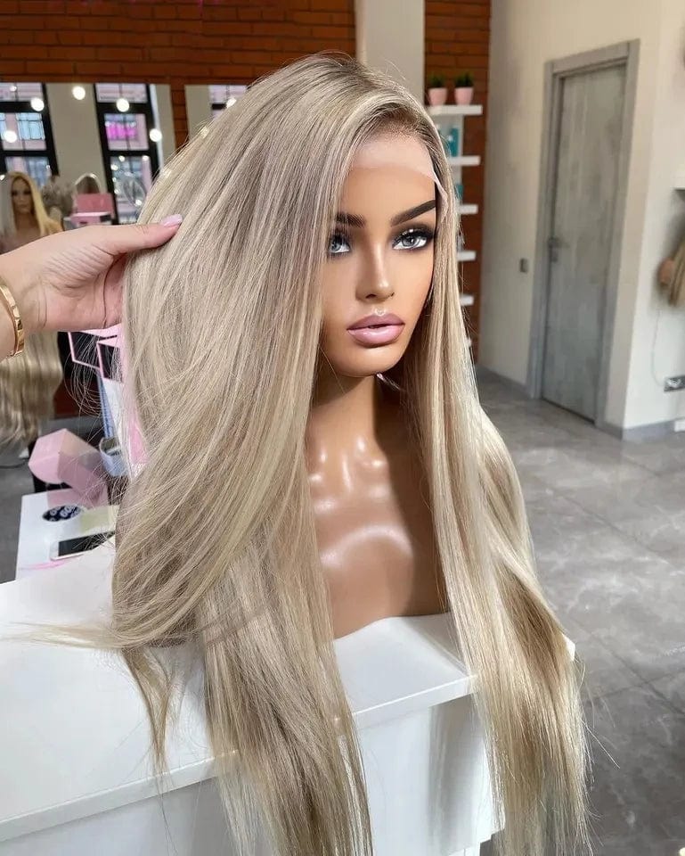 10 Inches / Highlight 3(150% Density) Freedom Long Natural 1b 613 60 Color Bone Straight Pre Plucked Virgin Remy Cuticle Human Hair Lace Front Wigs