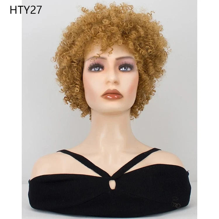 10 Inches / HTY27 Best Seller Ombre Deep Wave 10 inch Afro Tight Curly Wig For Black Women Black Super Short Wet And Wavy Wigs