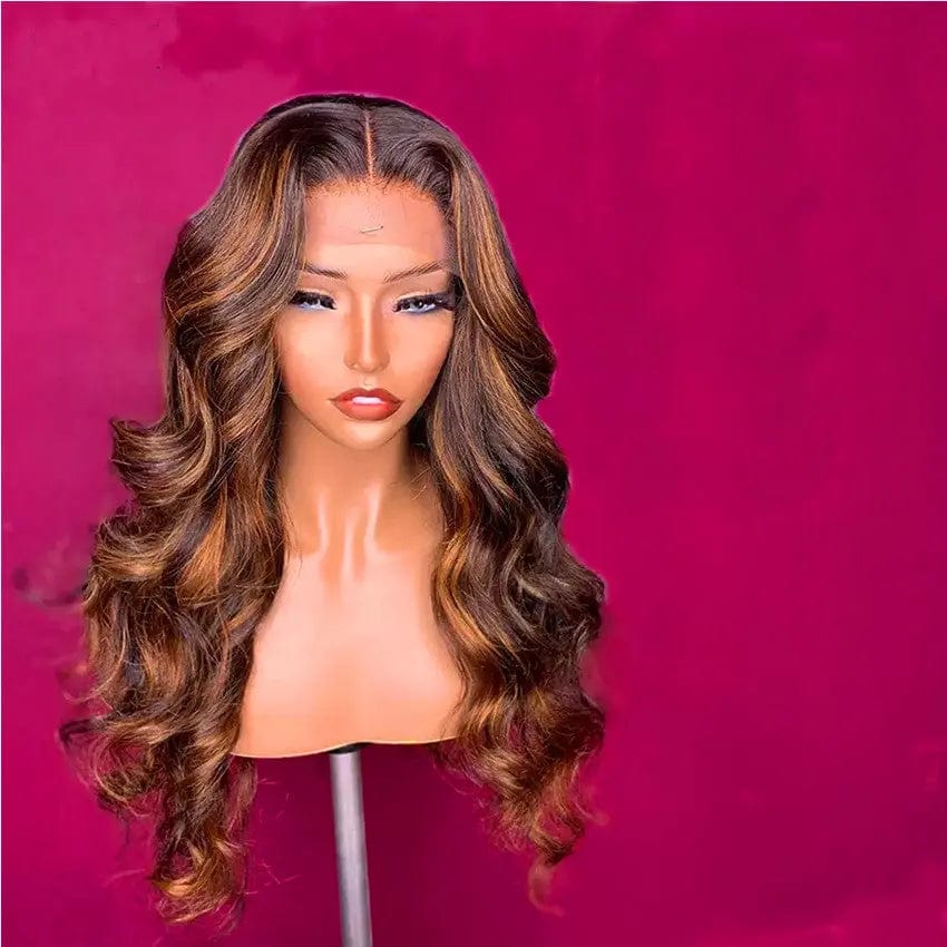 10 Inches / Ombre Honey Brown Color Ombre Honey Brown Color Loose Wave Middle Part Brazilian Virgin 100% Human Hair Lace Front Wigs