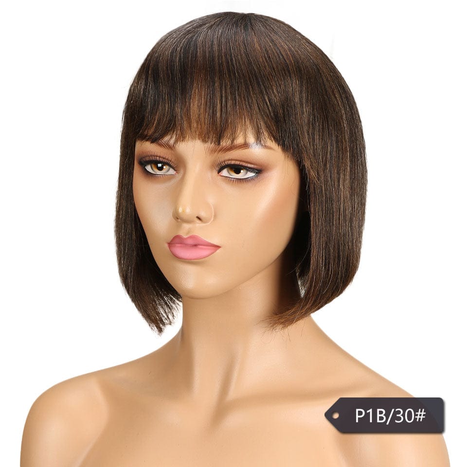 10 Inches / P1b/30 Machine made human hair wig orange colored half straight 613 indian blue water wave highlight  pixie cut short human hair wigs