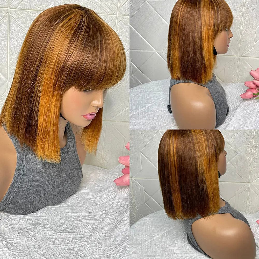 10 Inches / Piao Color Full Machine Wig Piano Color Double Drawn Short Bob Wig