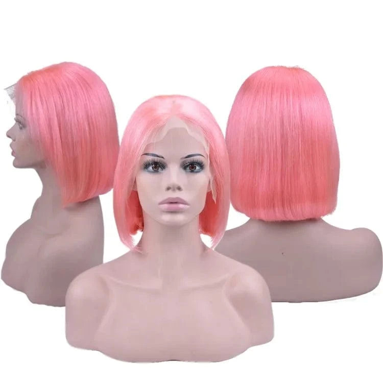 10 Inches / Pink 13x4 lace front bob wig Cheap price human hair short 613 bob wigs human hair lace front blonde wig dyed green blue red pink gray orange purple color wig