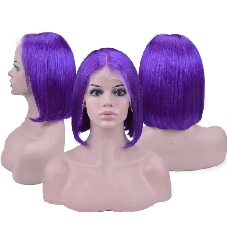 10 Inches / Purple 13x4 lace front bob wig Cheap price human hair short 613 bob wigs human hair lace front blonde wig dyed green blue red pink gray orange purple color wig