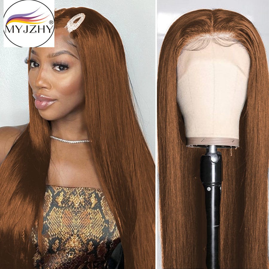 10 Inches / Straight Chocolate Brown Blonde Color Wholesale Different Texture Body Wave Virgin Brazilian Cuticle Aligned Hair Lace Front Wigs