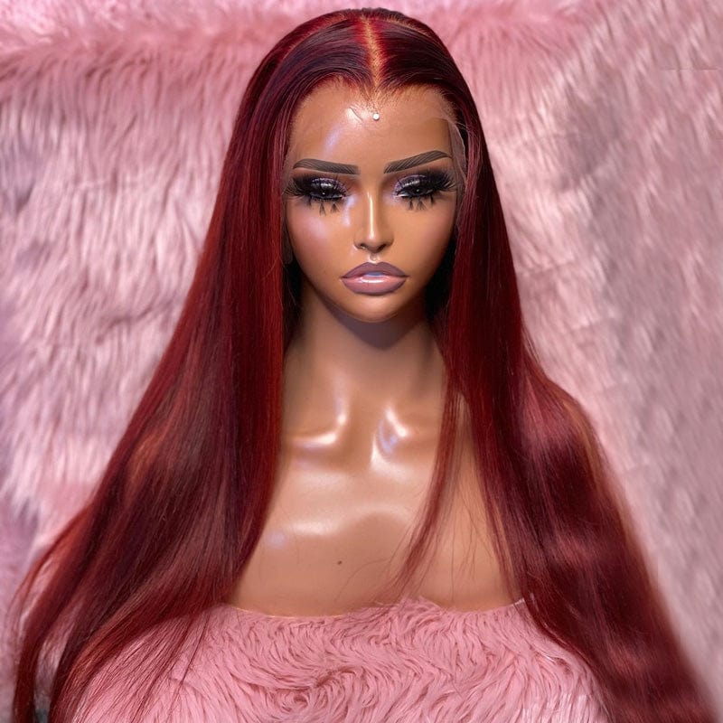 10 Inches / straight hair 99J Burgundy Transparent 5x5 Lace Closure Wigs Deep Wave With Pre Pluck Brazilian Human Hair Lace Front Wigs