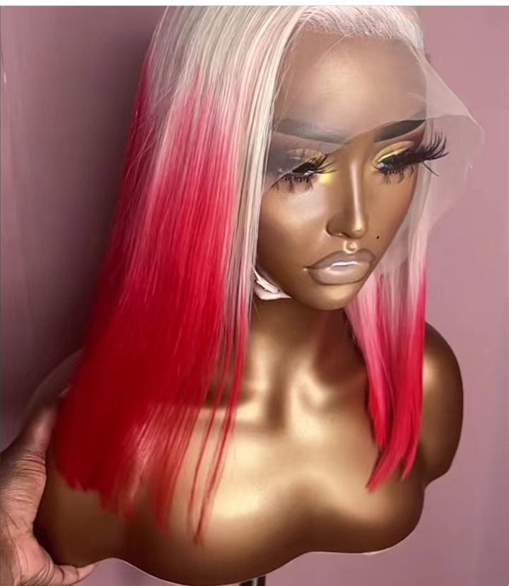 10 Inches / Style 2 Wholesale Color Bob Wigs Burgundy Color Silky Straight HD Transparent Lace Front Wigs for Black Women