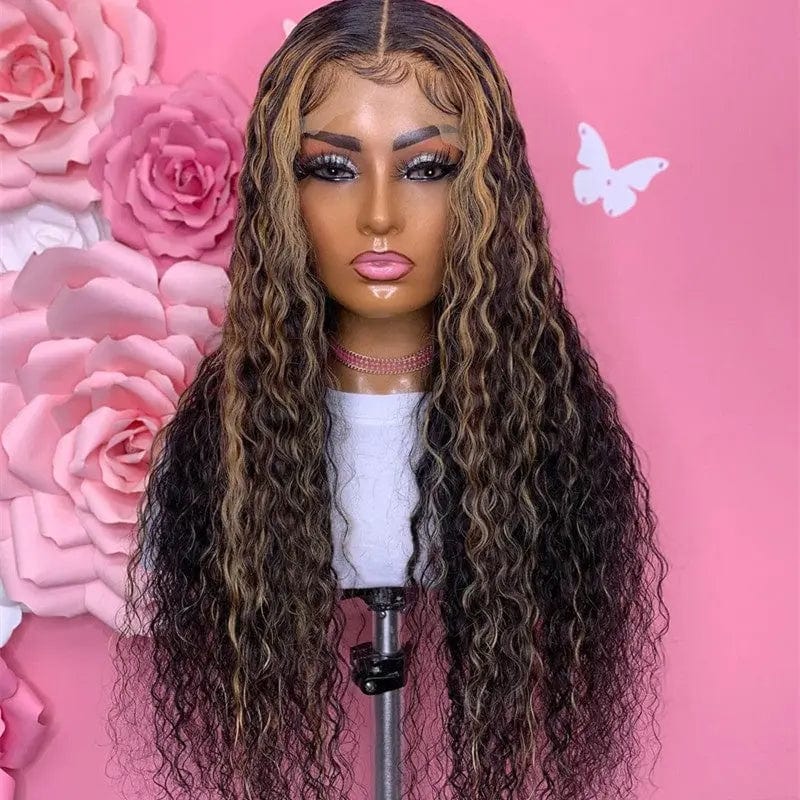 10 Inches / # style1 Natural Black Brown Ombre Color Deep Curly Wig Pre Plucked With Baby Hair Brazilian Human Hair Lace Front Wigs