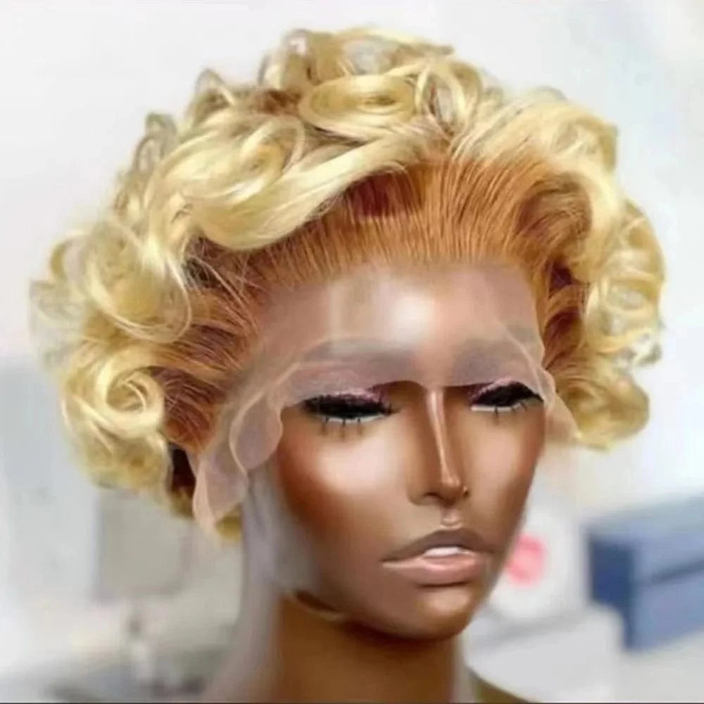 10 Inches / T613 13x4 Pixie Curls Wig Pre Plucked With Baby Hair,Brazilian Short Pixie Wig,Glueless Lace Frontal Pixie Cut Human Hair Wigs