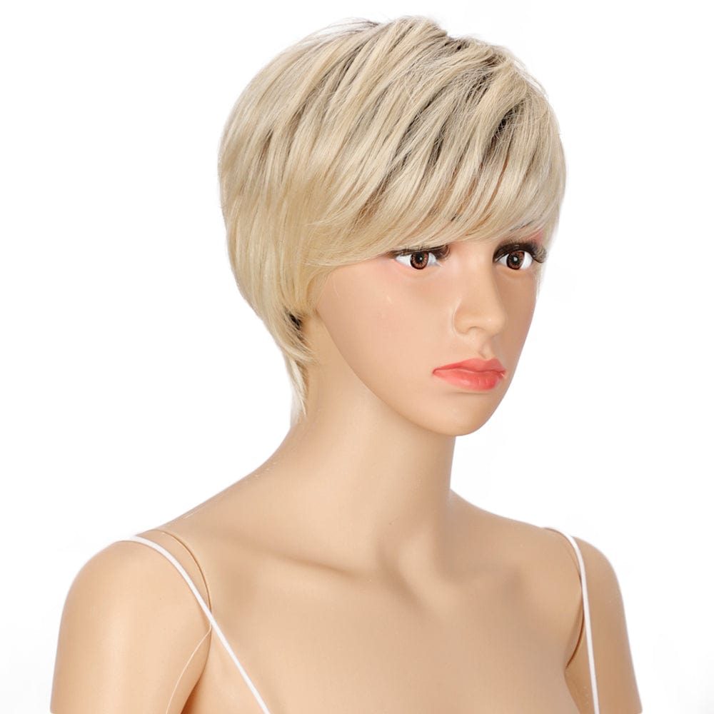10 Inches / TT8/613 sleek top quality wholesale hot selling cheap heat resistant fiber made machine wig pixie bob wig synthetic hair wig for women