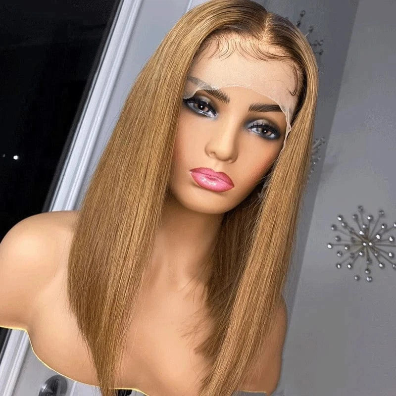 10 Inches / Wig 11 Cheap Wig Ombre Yellow Color Bone Straight Short Cut Bob Raw Vietnamese Human Hair 13x4 Lace Front Wigs
