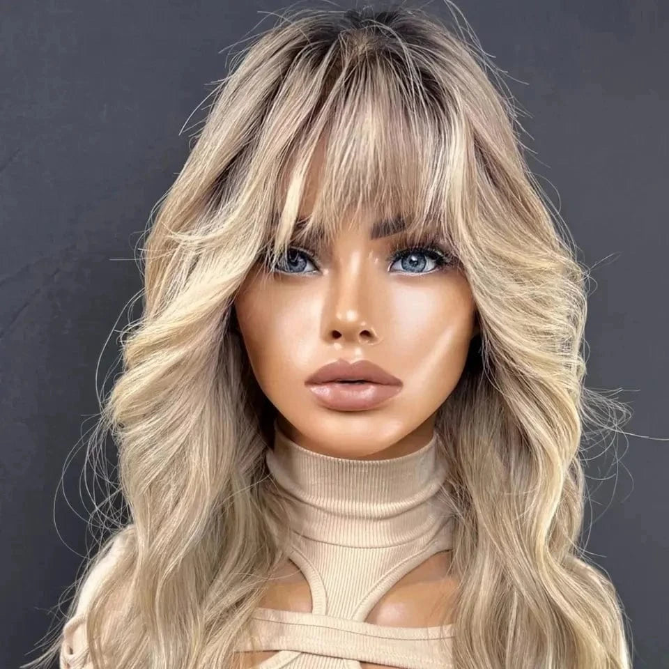 10 Inches / Wig 5 Glueless Middle Part Ash Brown Color Long Straight Virgin European Cuticle Aligned Human Hair Swiss Lace Front Wigs With Bang