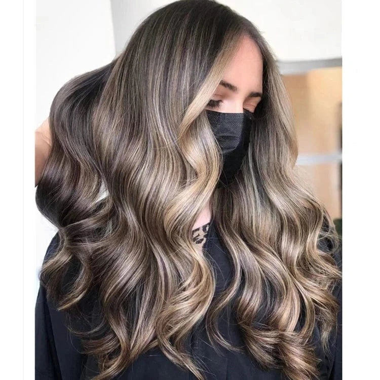 10 Inches / Wig 9 Glueless 250% Density Ash Brown Highlight Body Wave Full Virgin European Cuticle Hair Transparent HD Lace Front Wigs