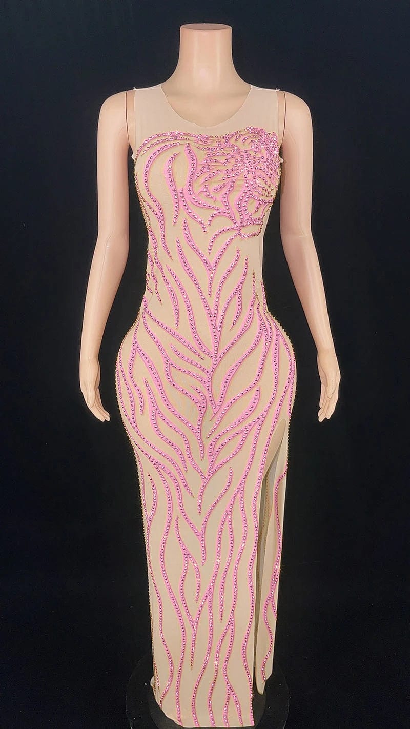 10 / Pink Novance Y2890 Plus Size Womens Evening Gown 2024 Gala Clothes  Sleeve Luxury Evening Dress With Rhinestones For Birthday Party