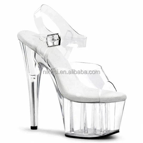 10 / White 7inch-17cm ultra high heel crystal transparent sole transparent upper sexy pole dance studio training shoes wear resistant