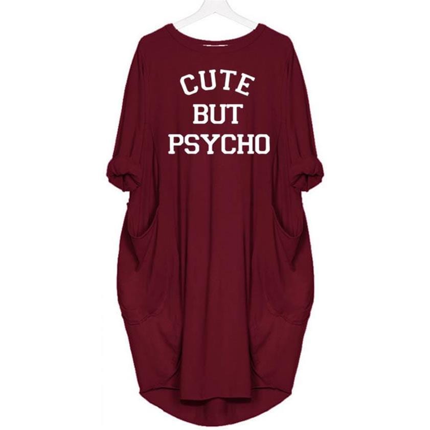 100% Premium Cotton Pocket Dress Cute But Psycho Letters Print Dress Beach Summer Women Maxi Vestidos Mujer Cheap Clothes China