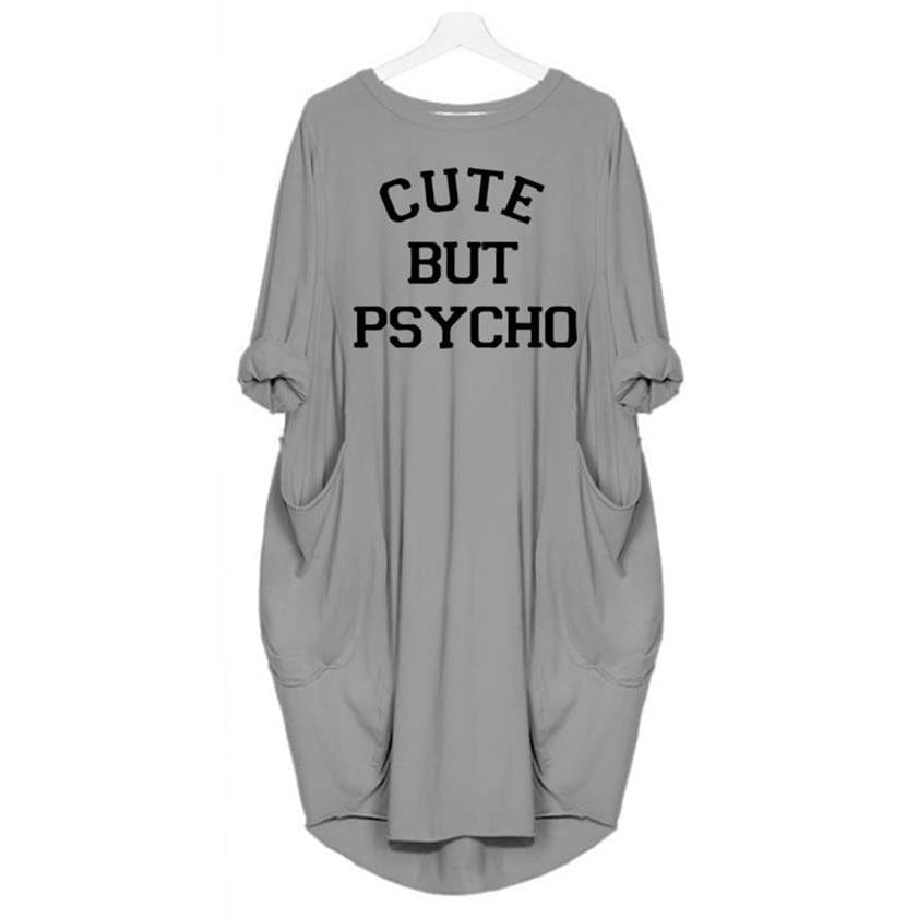 100% Premium Cotton Pocket Dress Cute But Psycho Letters Print Dress Beach Summer Women Maxi Vestidos Mujer Cheap Clothes China