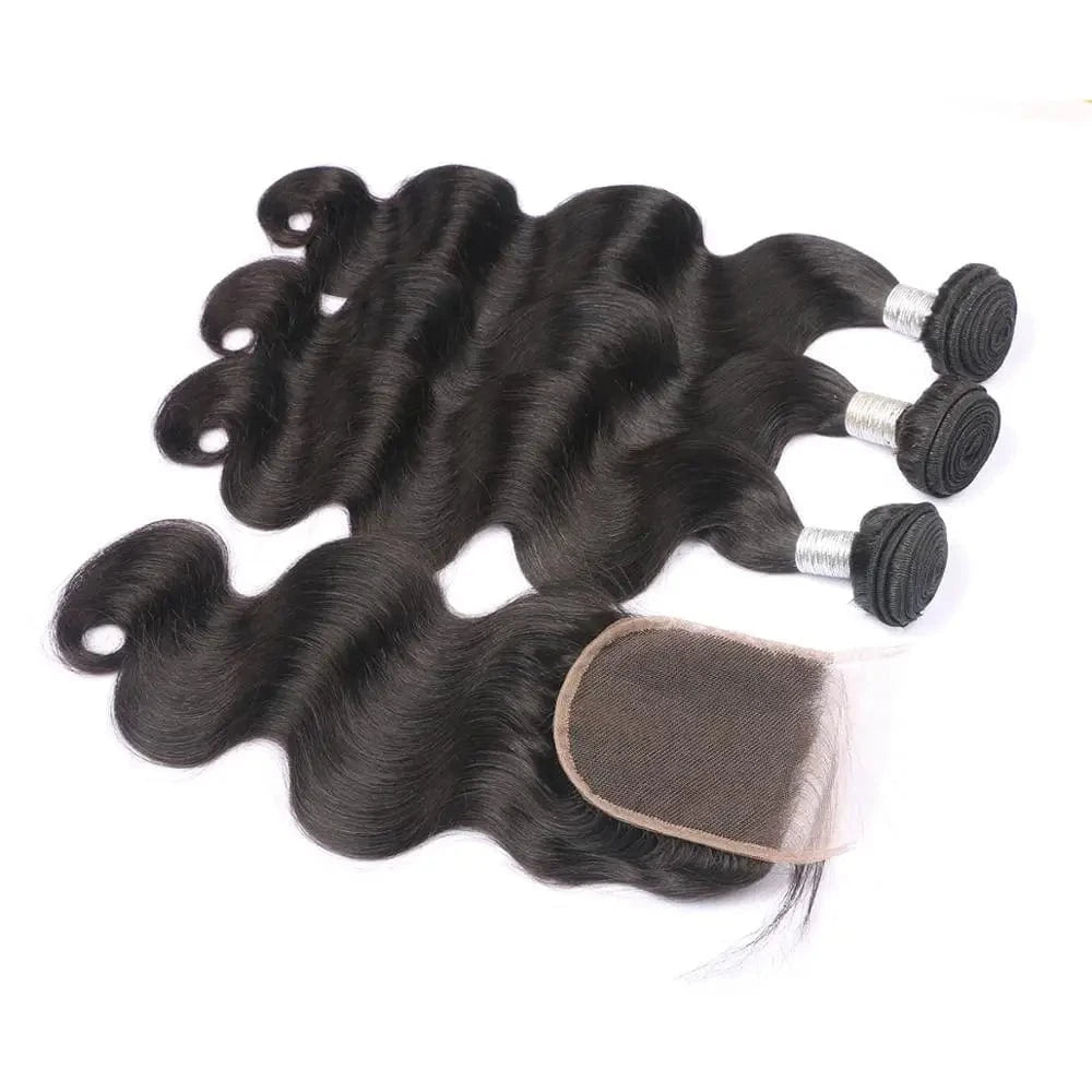 100% Unprocessed virgin human hair 3 body wave with closure double machine weft