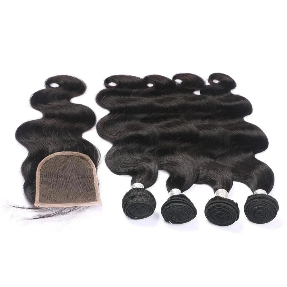 100% Unprocessed virgin human hair 3 body wave with closure double machine weft