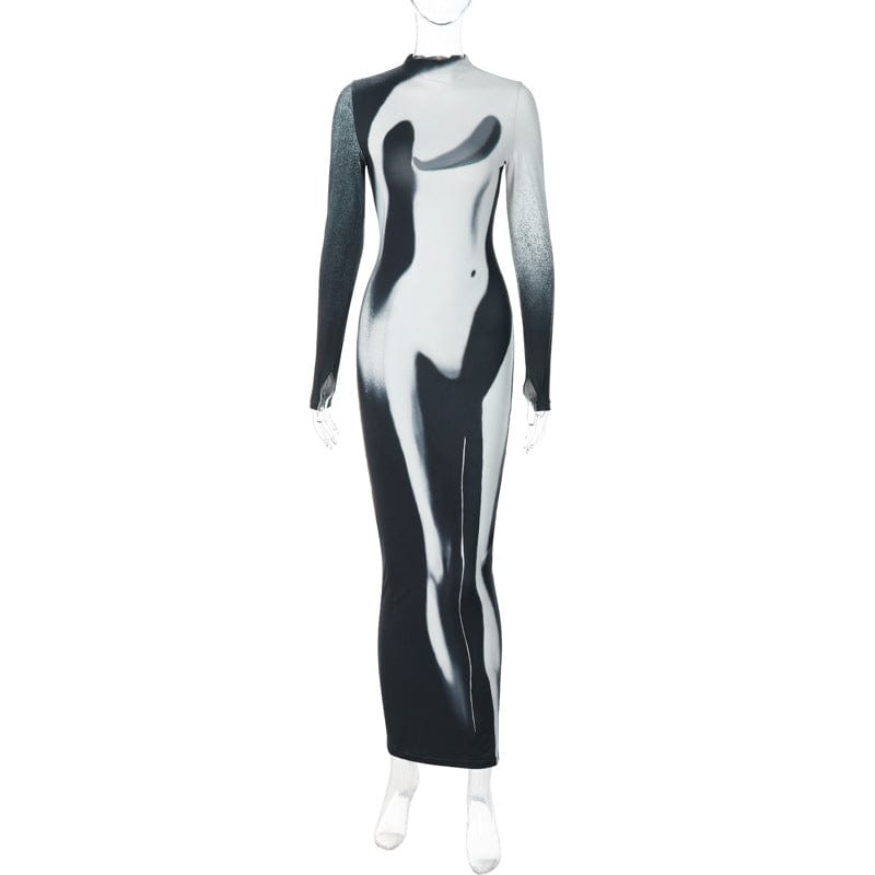 10115 O Neck Long Sleeve 3D Print Zipper Back Tube Bodycon Women Dress 2022 Fashion Party Prom Club Elegant Wholesale Clothes