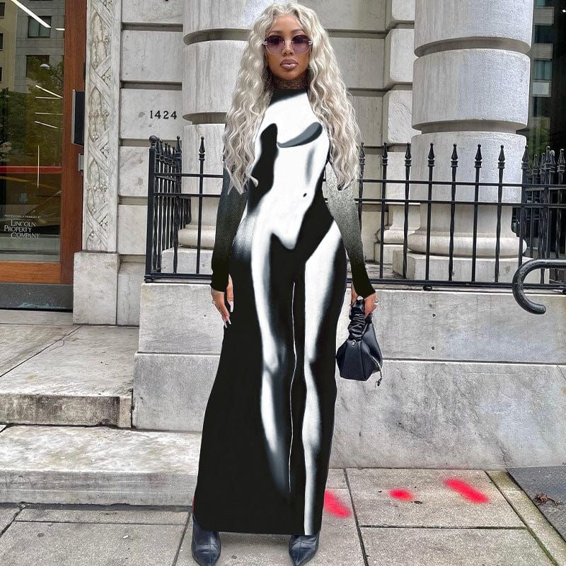 10115 O Neck Long Sleeve 3D Print Zipper Back Tube Bodycon Women Dress 2022 Fashion Party Prom Club Elegant Wholesale Clothes
