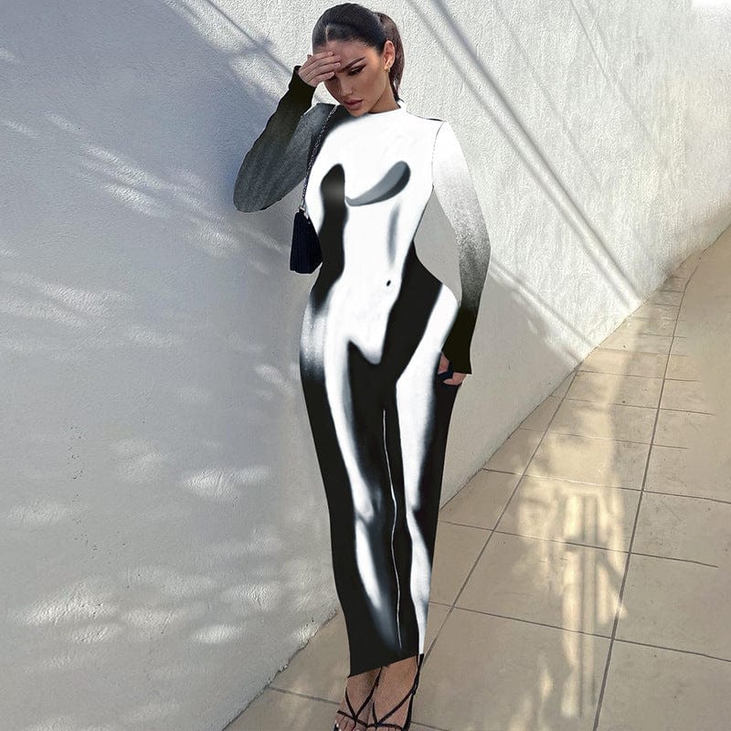10115 O Neck Long Sleeve 3D Print Zipper Back Tube Bodycon Women Dress 2022 Fashion Party Prom Club Elegant Wholesale Clothes