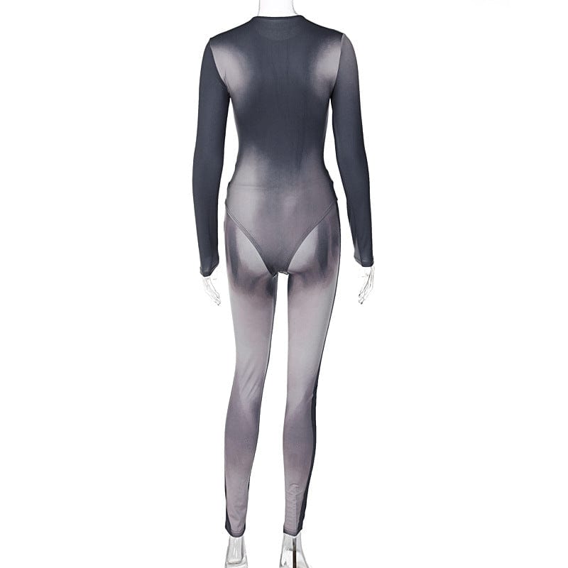 10118 Stretchy Long Sleeve O Neck Print Bodycon One Piece Bodysuit Women'S Sets 2022 New Winter Lady American Clothes