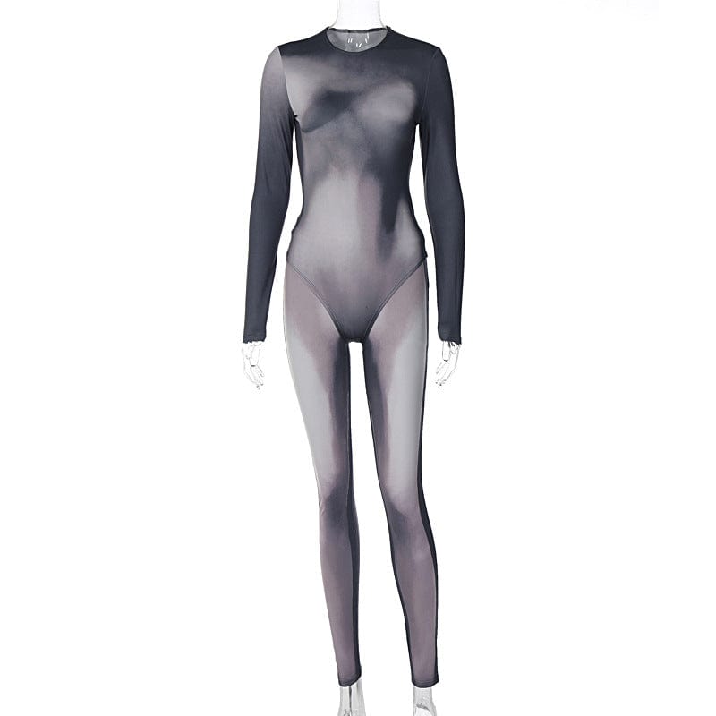 10118 Stretchy Long Sleeve O Neck Print Bodycon One Piece Bodysuit Women'S Sets 2022 New Winter Lady American Clothes