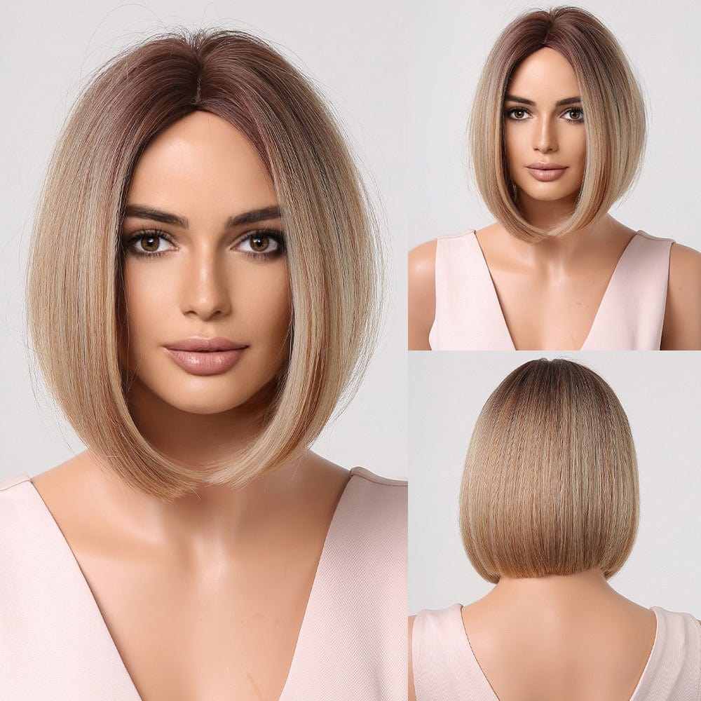 1023-1 Factory Outlet Short Pixie Cut Wigs for Women Afro Golden Chocolate Brown Synthetic Hair Wig with Bangs Heat Resistant Wig