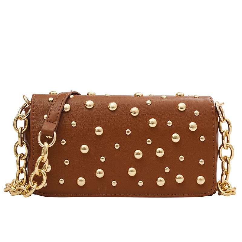 10x20x5cm / brown 2022 Spring lady chain PU Leather Hand bag shoulder bags Rivet women ladies purse