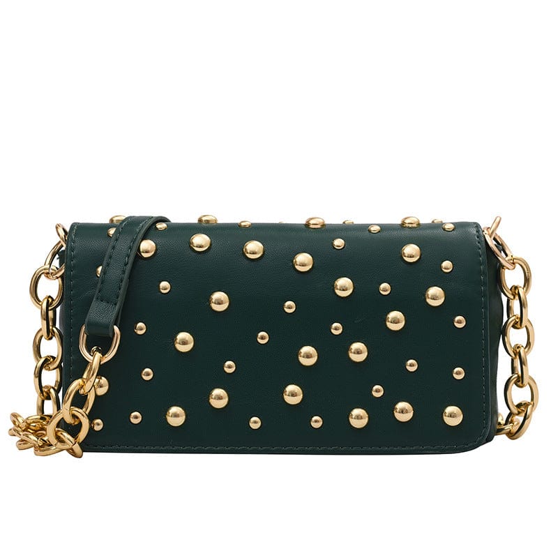 10x20x5cm / green 2022 Spring lady chain PU Leather Hand bag shoulder bags Rivet women ladies purse
