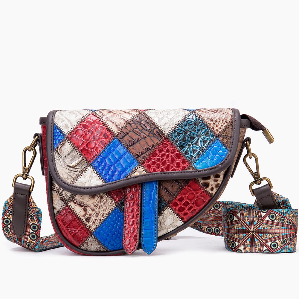1181-colorful-QP NIUCUNZH 6006 Vintage Satchel Handbags for Women Genuine Leather Crossbody Messenger Shoulder Bags for Women Saddle Bag Purse