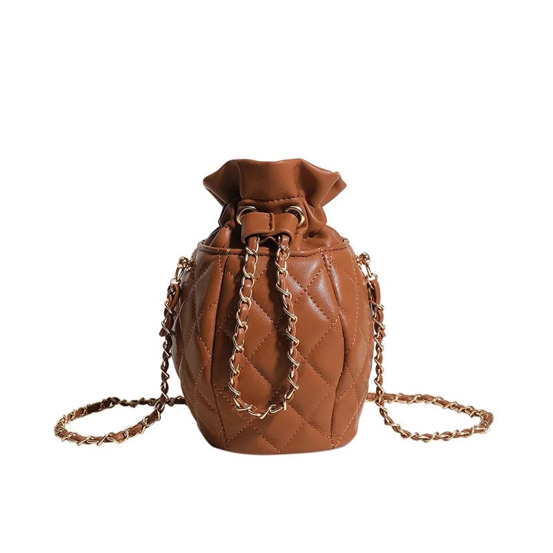 11x11x20cm / 6141 Brown New Quilted Bucket Tote Bag For Women Crossbody Female Handbag Diamond Lattice Small PU Luxury Designer Fashion Shoulder Bags