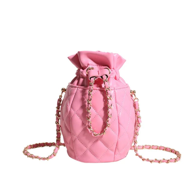 11x11x20cm / 6141 Pink New Quilted Bucket Tote Bag For Women Crossbody Female Handbag Diamond Lattice Small PU Luxury Designer Fashion Shoulder Bags