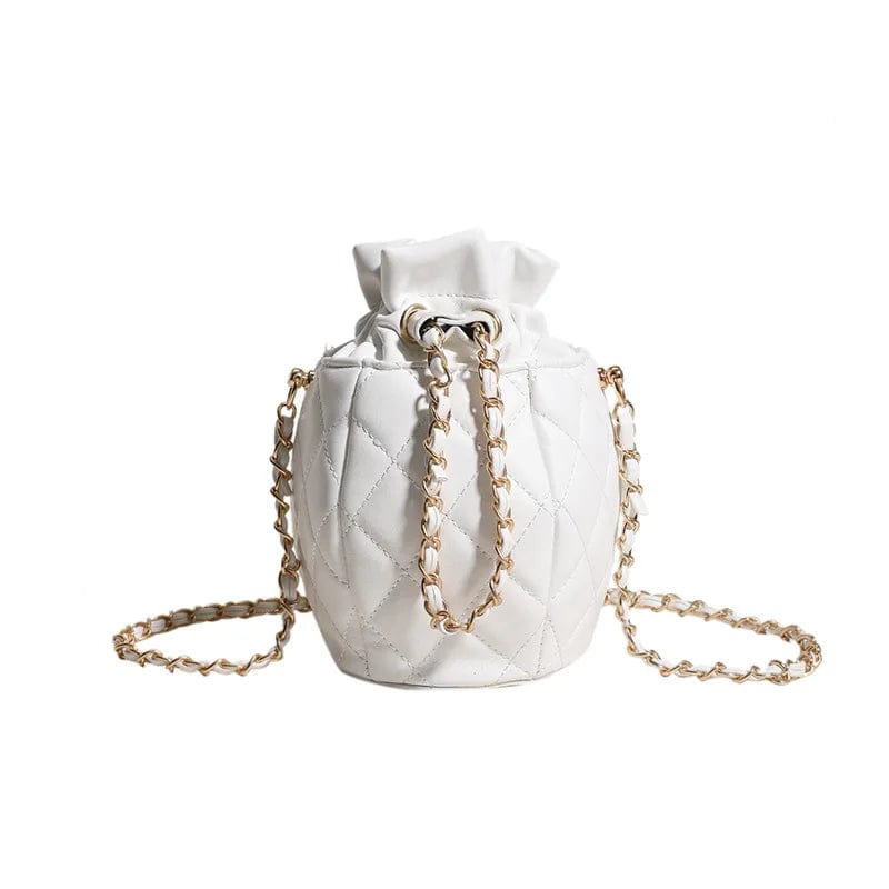 11x11x20cm / 6141 White New Quilted Bucket Tote Bag For Women Crossbody Female Handbag Diamond Lattice Small PU Luxury Designer Fashion Shoulder Bags