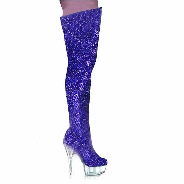 12 / Blue 15 cm sexy hate day superb high tall canister boots the knee-high boots pole dancing performance stage shows dress shoress shoes