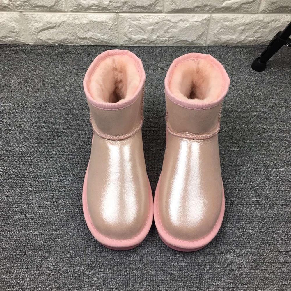 12 / color 4 High Sale Women's Classic Winter Cowhide Leather Faux Sheepskin Bling Bling Shiny Winter Boots