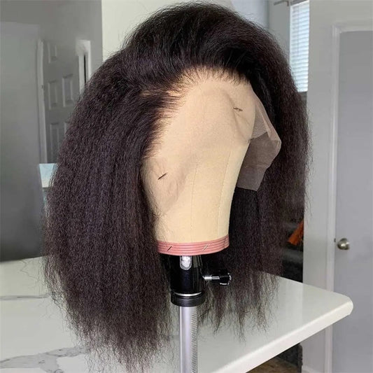 12 Inches / 150% Density Wholesale 180% Density Kinky Straight Natural Black Color Raw Indian Hair 13*4 Lace Front Wigs
