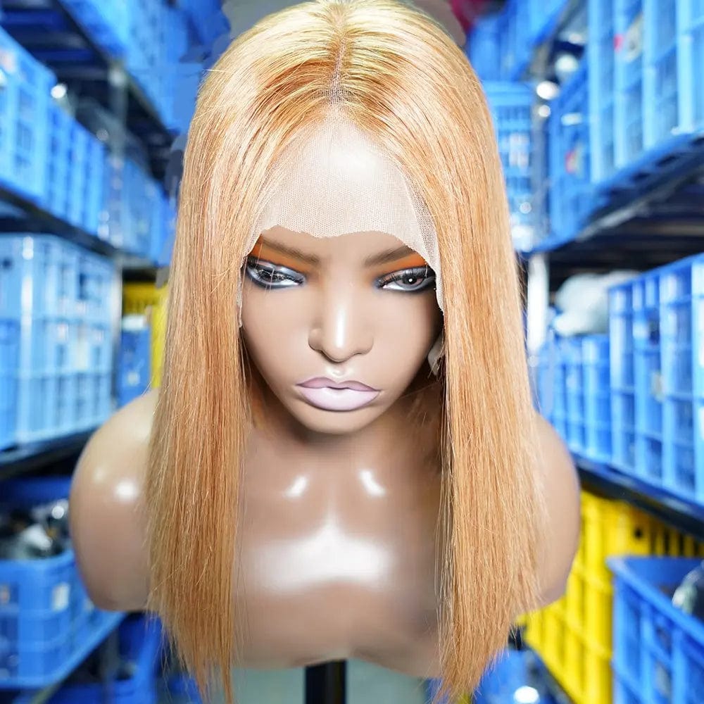 12 Inches / #27-13*4 bob wig Orange Human Hair Wig Colored Short Bob