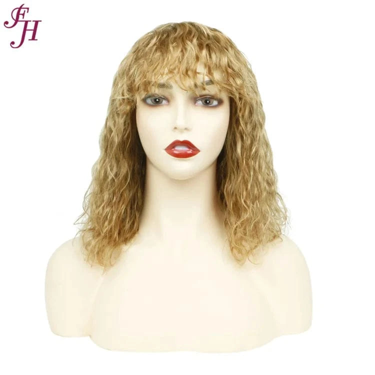 12 Inches / #27 FH Brazilian 100% Virgin Human Hair Wig 12 Inches Curly 99j Colored Bob Raw Human Hair Wig Brazilian Human Hair Wig With Bang