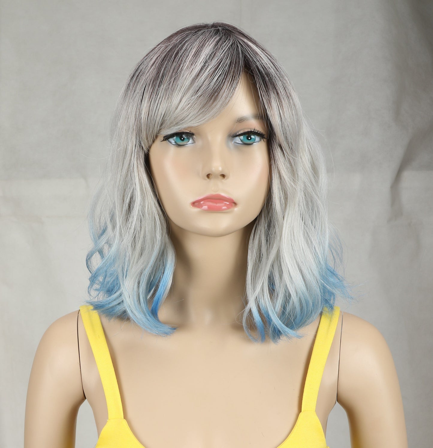 12 Inches / 3T4/60BLU sleek wholesale short cheap glueless made machine wig for women heat resistant fiber body wave non lace wig synthetic hair wigs