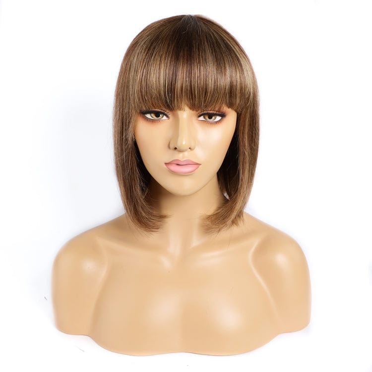 12 Inches / 4 27 color Sunlight Short Straight Indian Human Hair Glueless Machine Made Wig Bob Wigs With Bangs