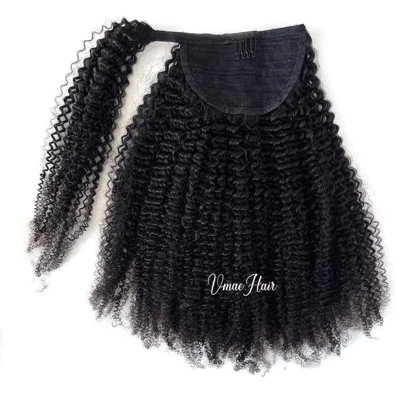 12 Inches / 4A Wholesale Brazilian Hair Raw Virgin Cuticle Aligned 100g Afro Kinky Curly Warp Around Ponytail Human Hair Extensions