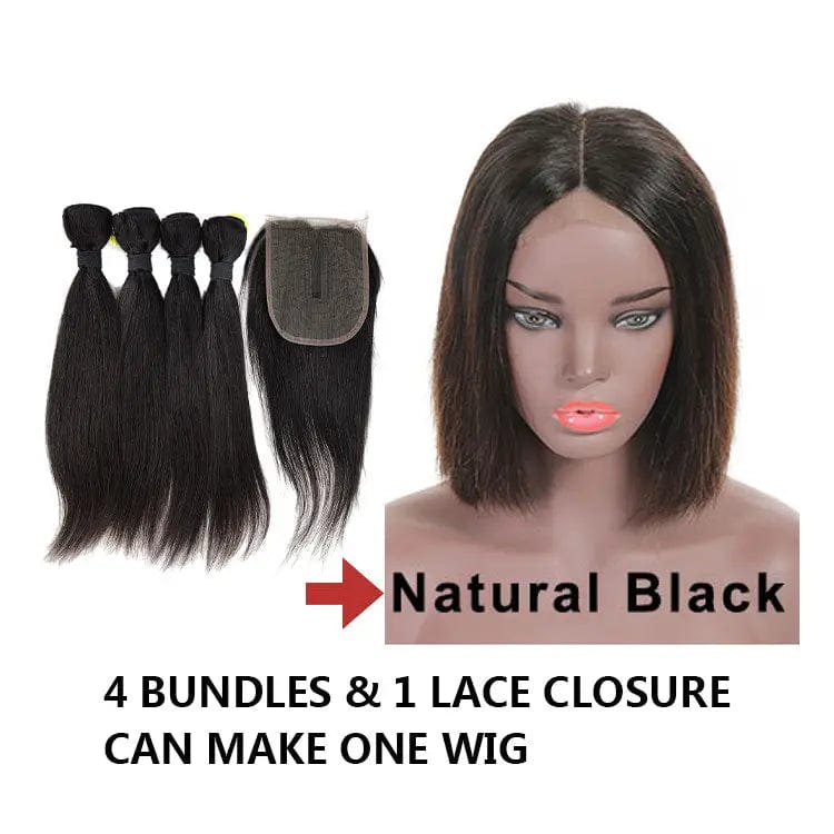12 inches (4pcs bundle + 1 pc closure) / natual color Ombre red brown blond color Hair