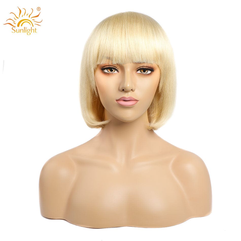 12 Inches / 613 Brazilian 99J Short Bob Wigs 613 color   For Women Sunlight Blonde Straight Human Hair Wigs Machine Made Cheap Wig Natural