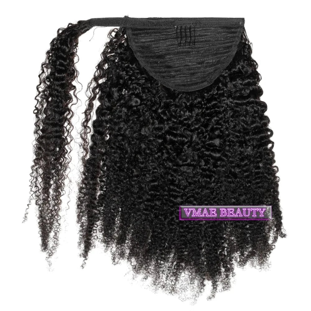 12 Inches / Afro Curly A Wholesale Brazilian Hair Raw Virgin Cuticle Aligned 100g Afro Kinky Curly Warp Around Ponytail Human Hair Extensions