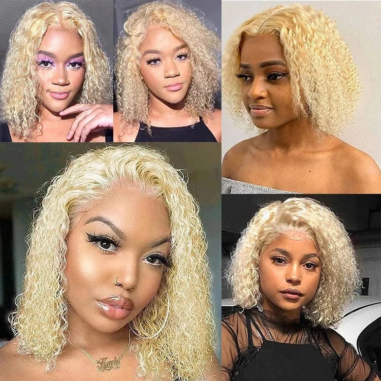12 Inches / blonde color 180% density transparent lace 13*4 water Bob wig 180% Brazilian Virgin Hair HD Lace Front Bob Wig