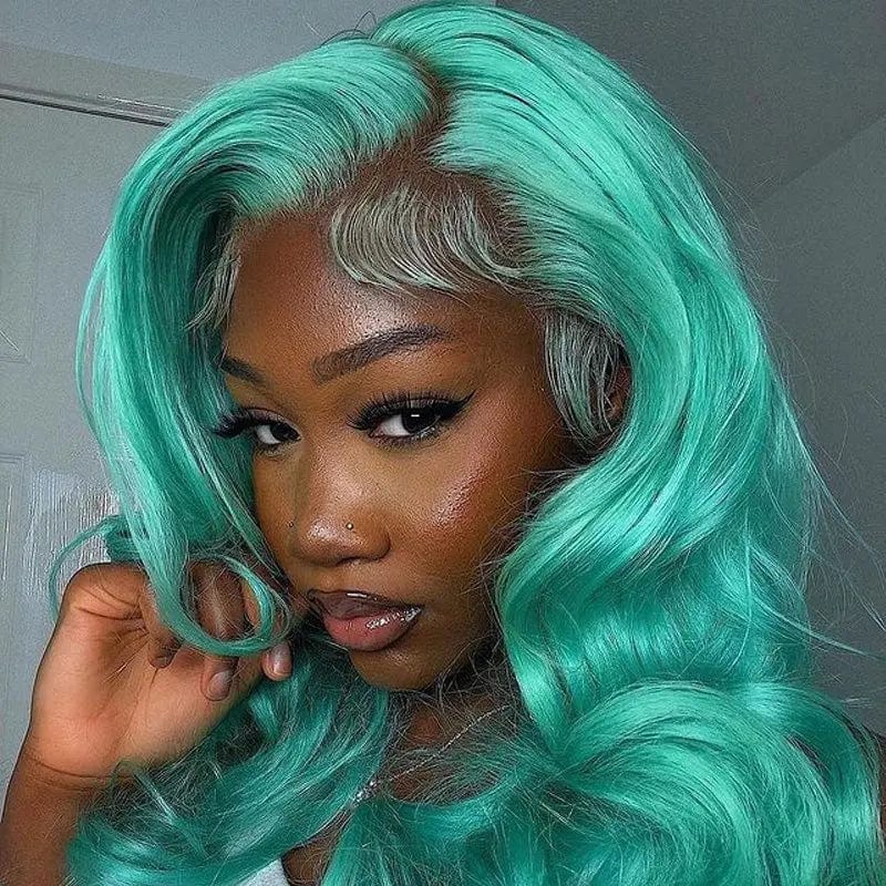 12 Inches / Blue Green Green Rose Red Blue Colored 13x4 Lace Front Wigs with Baby Hair Body Wave Peruvian Human Hair Wig Remy Hair Straight For Women